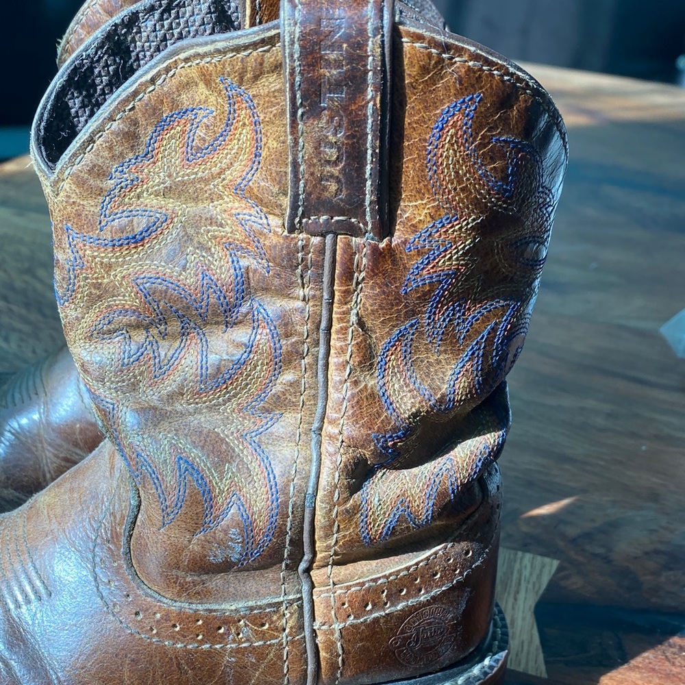 Justin Boots Kids Brown Leather Boots boys 12 D - Picture 2 of 8